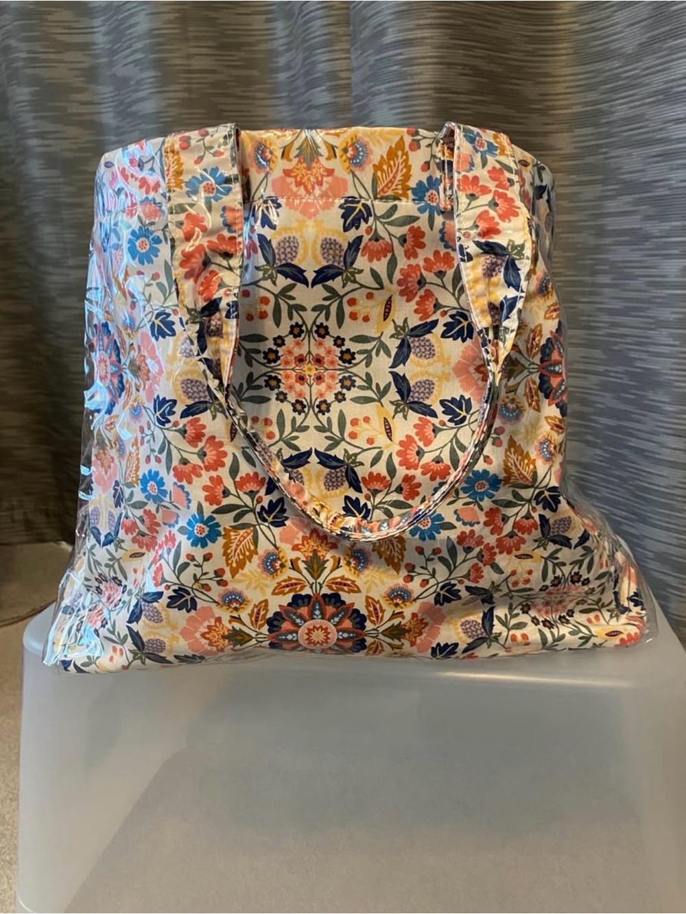Vera Bradley Floral Tote in Blue, Coral, Yellow, Cream